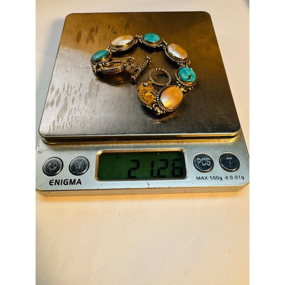 Carolyn Pollack Sterling Silver 925 Turquoise & Mother of Pearl Toggle Bracelet - Picture 12 of 12
